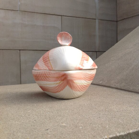 Fitz & Floyd Vanity Ceramic Box + Lid Peach Pink Mollusk Shell Coquille - Picture 5 of 16